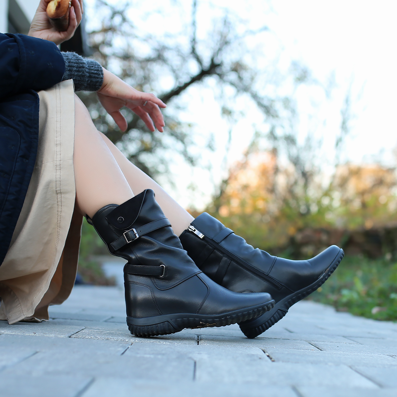 KUFENBERG宽楦超轻内增高坡跟靴