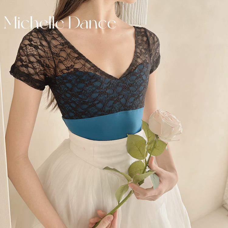 Michelle Dance优雅蕾丝短袖芭蕾连体服成芭蕾人练功服Elegant