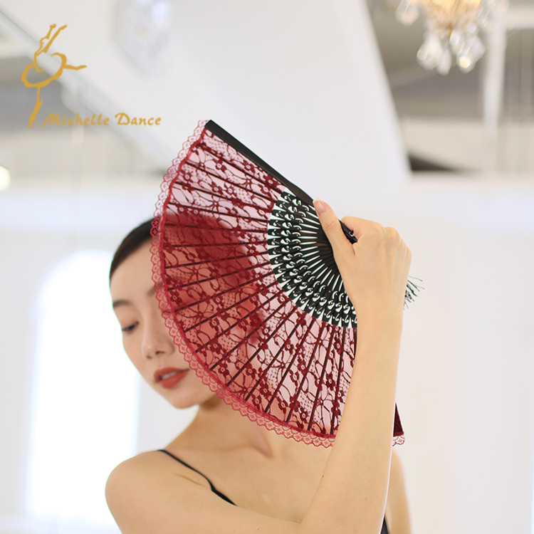 Michelle Dance 唐吉诃德的扇子高品质芭蕾舞蕾丝扇 红色/黑色
