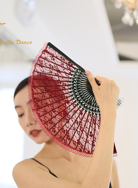 Michelle Dance 唐吉诃德的扇子高品质芭蕾舞蕾丝扇 红色/黑色