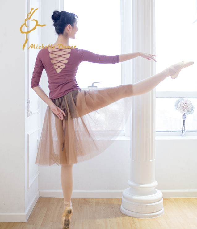 MichelleDance 速干面料 后背交叉芭蕾瑜伽上衣带胸垫