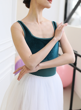 MichelleDance 丝绒新款背心方领成人芭蕾舞高级连体服 酒红/藏蓝