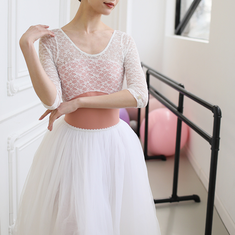 MichelleDance 粉色绿色蕾丝五分袖圆领芭蕾成人款连体服 特价