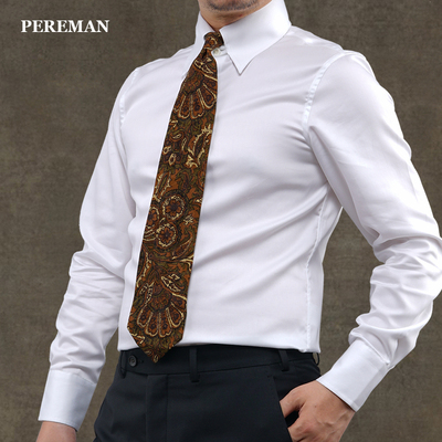 pereman饰耳领白色长袖正装衬衫