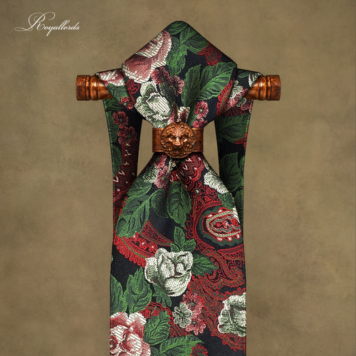 玫瑰园红绿刺绣艺术花纹领带