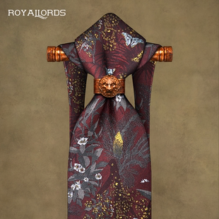 绯花蝶舞 手打正装商务男领带休闲复古英伦花草高端红色桑蚕真丝