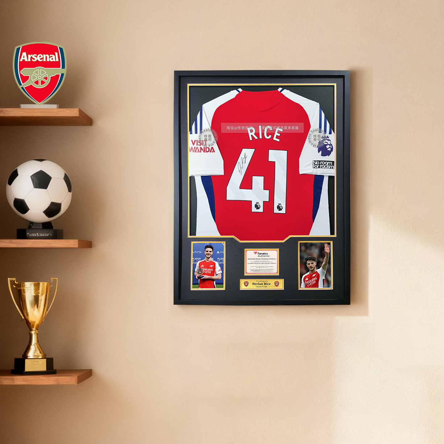 德克兰·赖斯阿森纳签名印签球衣装裱相框装饰收藏送球迷男友礼物
