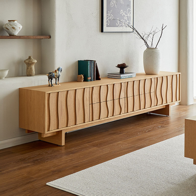 北欧实木电视柜现代简约客厅侘寂风复古落地柜原木色电视机柜中古