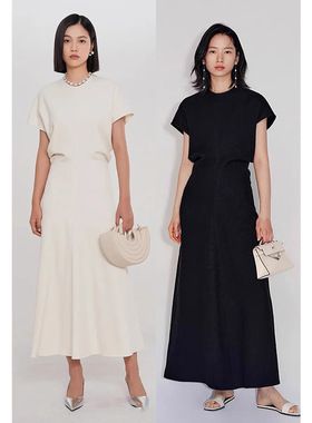 HeyAria北欧静奢风慵懒肌理感褶皱连衣裙收腰显瘦气质长裙