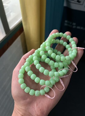 正品天然和田玉碧玉苹果绿桶珠老型珠单圈手串男女款