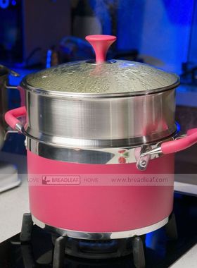 红色直身复合底304不锈钢小蒸锅 蒸锅汤锅两用 蒸笼24cm炉灶通用
