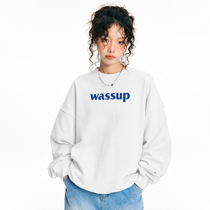 wassup潮牌圆领卫衣女秋冬季加绒设计感加厚情侣衫百搭上衣外套
