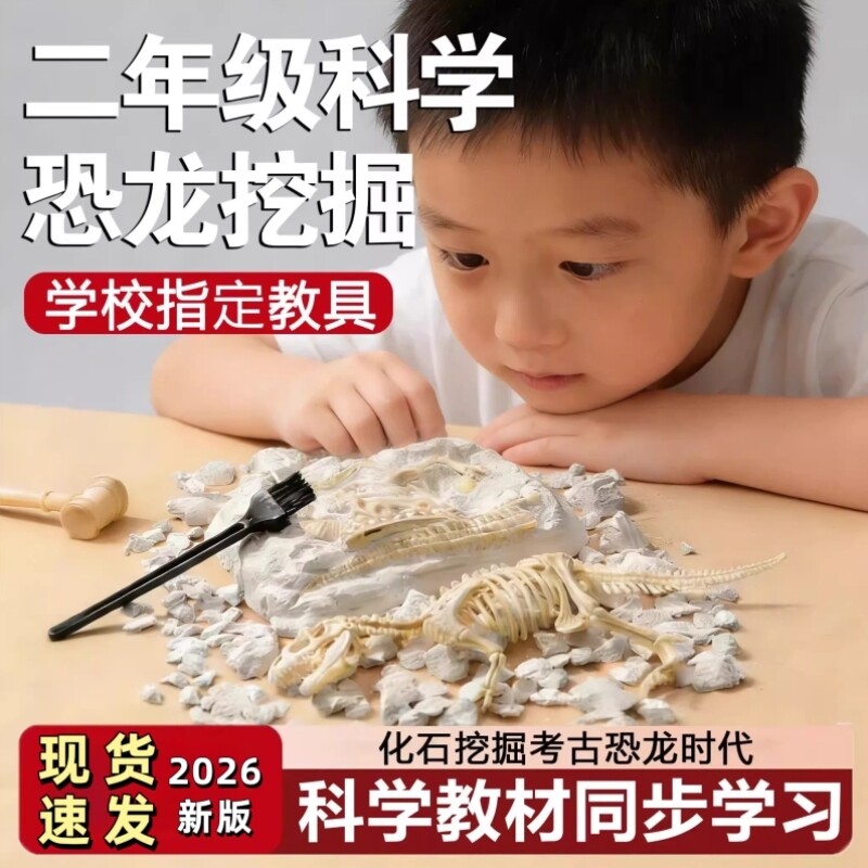 教科版二年级科学恐龙化石下册考古挖掘玩具模型套装实验材料包