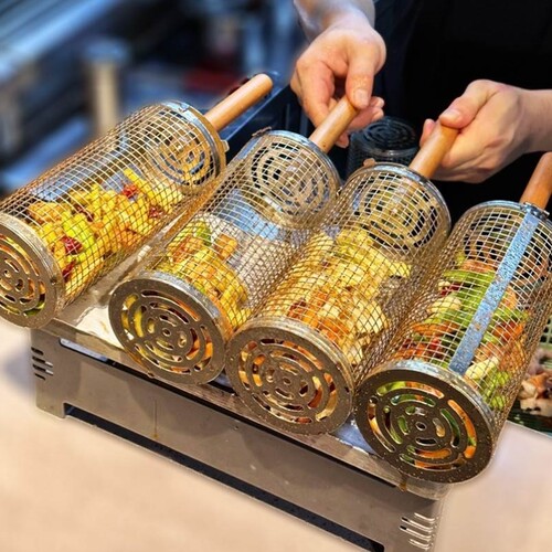 不锈钢圆形滚动烧烤笼