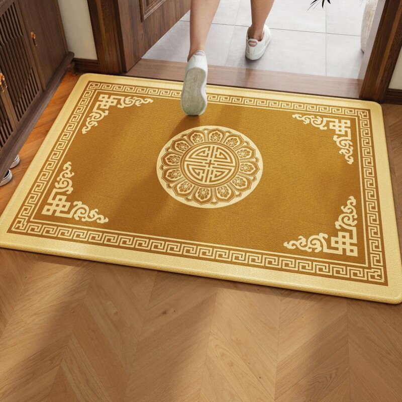 新中式入户门地垫土黄色地毯防滑耐脏门垫金色脚垫升级加厚圈绒毯