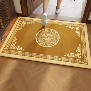 新中式入户门地垫土黄色地毯防滑耐脏门垫金色脚垫升级加厚圈绒毯