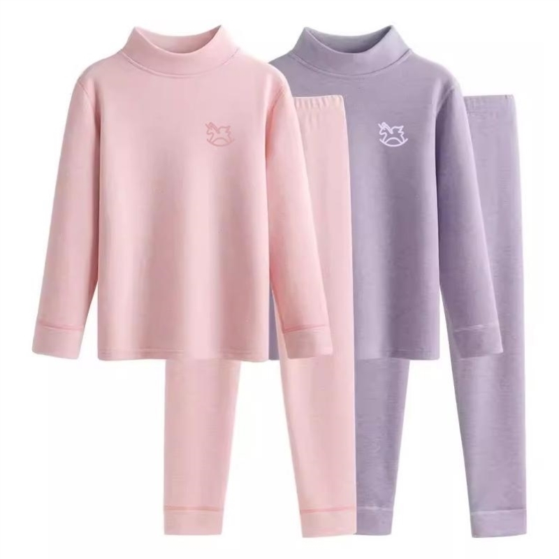 半高领加厚德绒女童秋衣秋裤套装中领磨毛打底儿童保暖内衣女大童