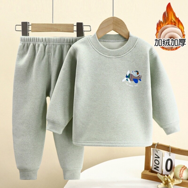 儿童保暖内衣套装秋冬季加绒加厚女童男宝宝德绒秋衣秋裤小孩睡衣