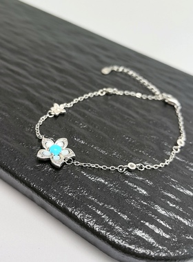 S434# 天然原矿绿松石高端美松风车茉莉通体S925纯银手链