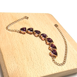 7.5 单颗9 4.5mm S925通体纯银紫牙乌石榴石心型手链 n104