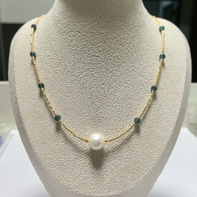 D1439# 天然淡水珍珠项链 真多麻锁骨链11.5mm 铜镀18K金配链