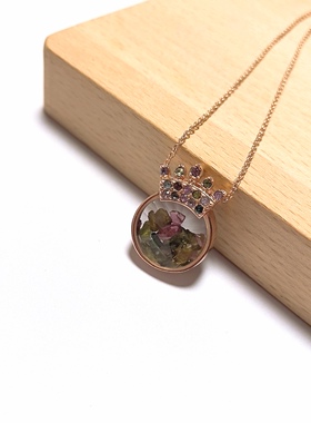 m140# S925通体纯银碧玺宝瓶吊坠锁骨链23*17*9.5mm