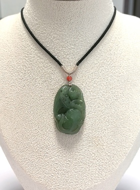 D282# 天然和田玉乌兰海碧玉连年有余吊坠36.8*24*11mm 重14.83克