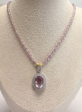 D1470# 通体S925纯银镶嵌千禧天然紫黄水晶彩色宝石吊坠20.5*17*8
