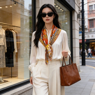 KING家气质 19姆加厚橘色大象系斜纹真丝大方巾 HANLU