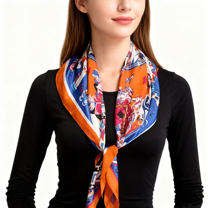 童话印花真丝大方巾100桑蚕丝