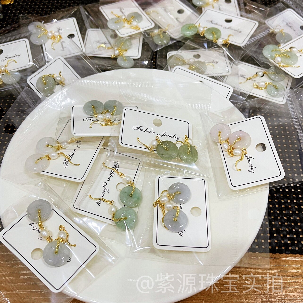 天然A货耳环镀18k淡水珍珠翡翠