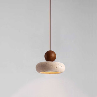 天然黄洞石胡桃木色实木床头小吊灯侘寂风民宿餐厅吧台飞碟吊线灯