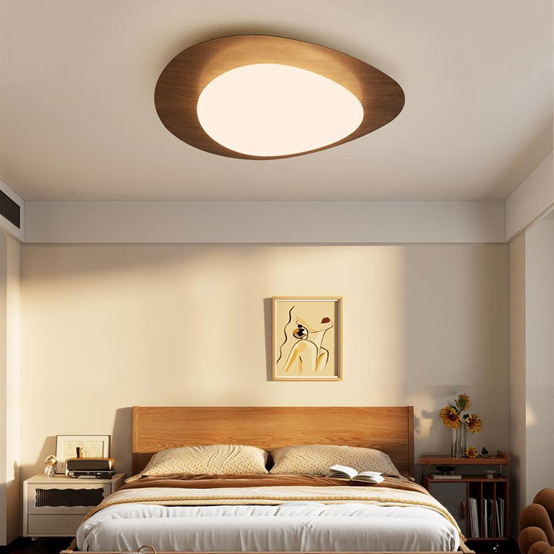 胡桃木色复古温馨护眼房间灯侘寂风鹅卵石主卧室吸顶灯日式书房灯