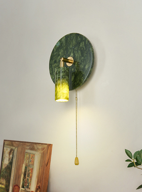 绿色玉石复古法式壁灯床头中古客厅卧室设计师玄关楼梯背景墙灯