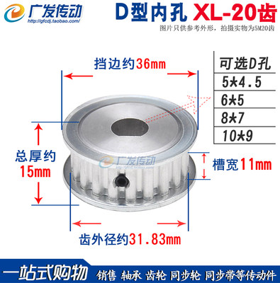 同步轮D型孔XL20齿两面平