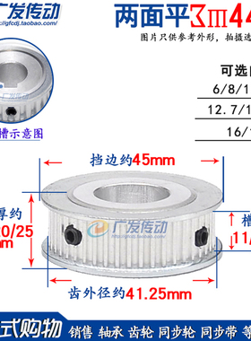 3M44齿槽宽11/16/21两面平同步带轮AF型两面平同步轮 内孔6-17mm