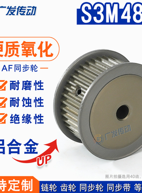 硬质氧化S3M48齿/T同步带轮 槽宽17 AF型两面平皮带轮 精工成品孔
