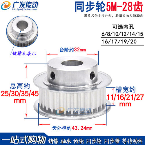 同步轮5m28齿t台阶精加工
