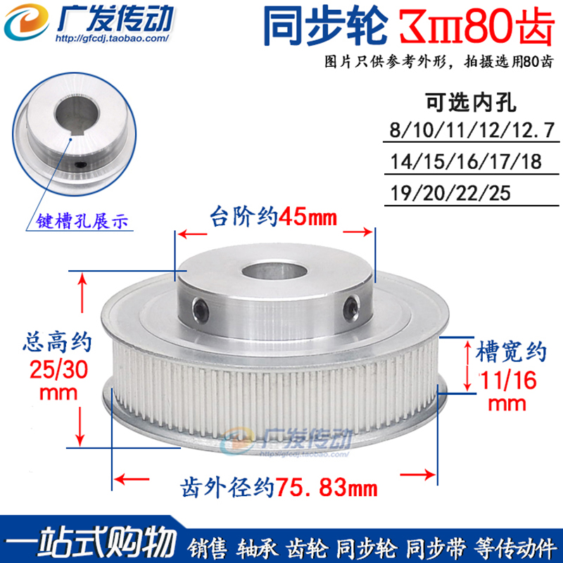 3M80齿同步皮带轮凸台