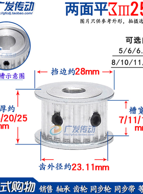 3M25齿两面平槽宽7/11/16/21同步带皮带轮AF两面平同步轮成品孔