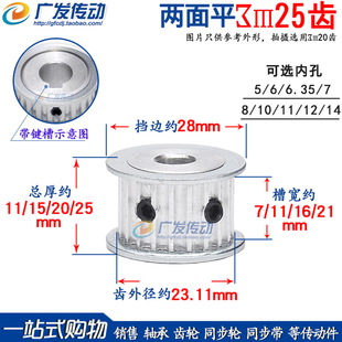 3M25齿两面平槽宽7/11/16/21同步带皮带轮AF两面平同步轮成品孔