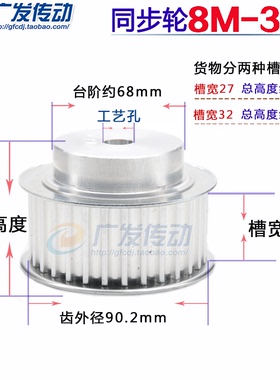 8M36T 铝合金8M同步皮带轮 同步轮 带轮 齿数36  带宽32/27/42