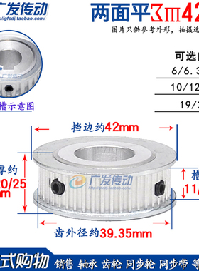 3M42齿 两面平槽宽11/16/21同步带轮AF型两面平同步轮内孔6-20mm