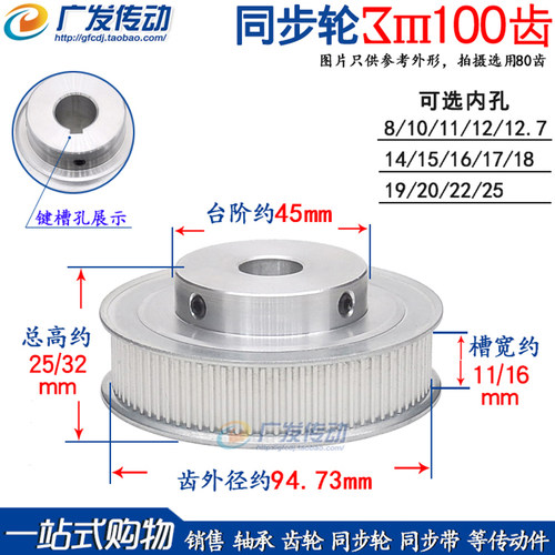3M100齿同步皮带轮凸台