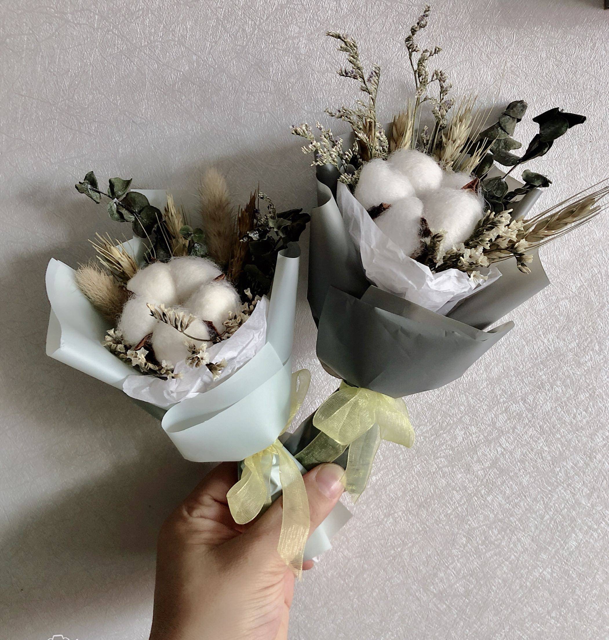 韩式小清新木棉花尤加利麦穗兔尾草小花束干花礼盒搭配小花束礼品