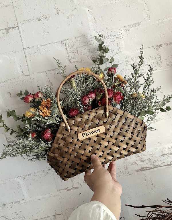 乡村风格玫瑰向日葵康乃馨邹菊干花手编篮子干花组合diy花艺作品