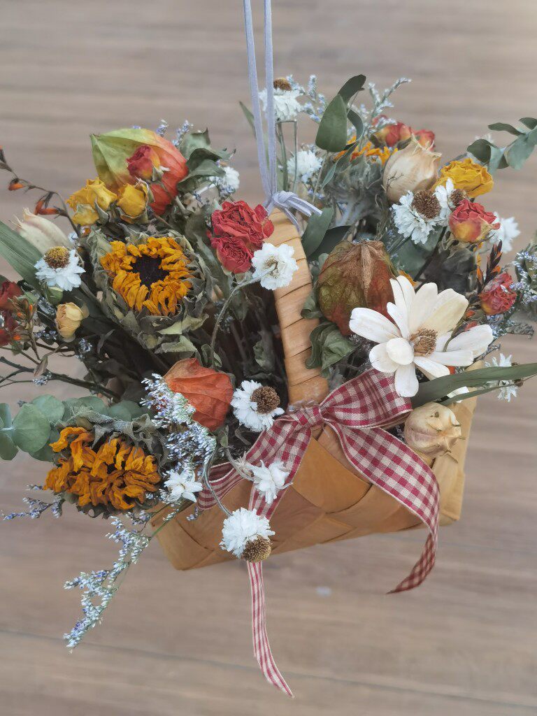 乡村花艺向日葵干花小浆果迷你小花篮diy插花沙龙家居花艺摆件