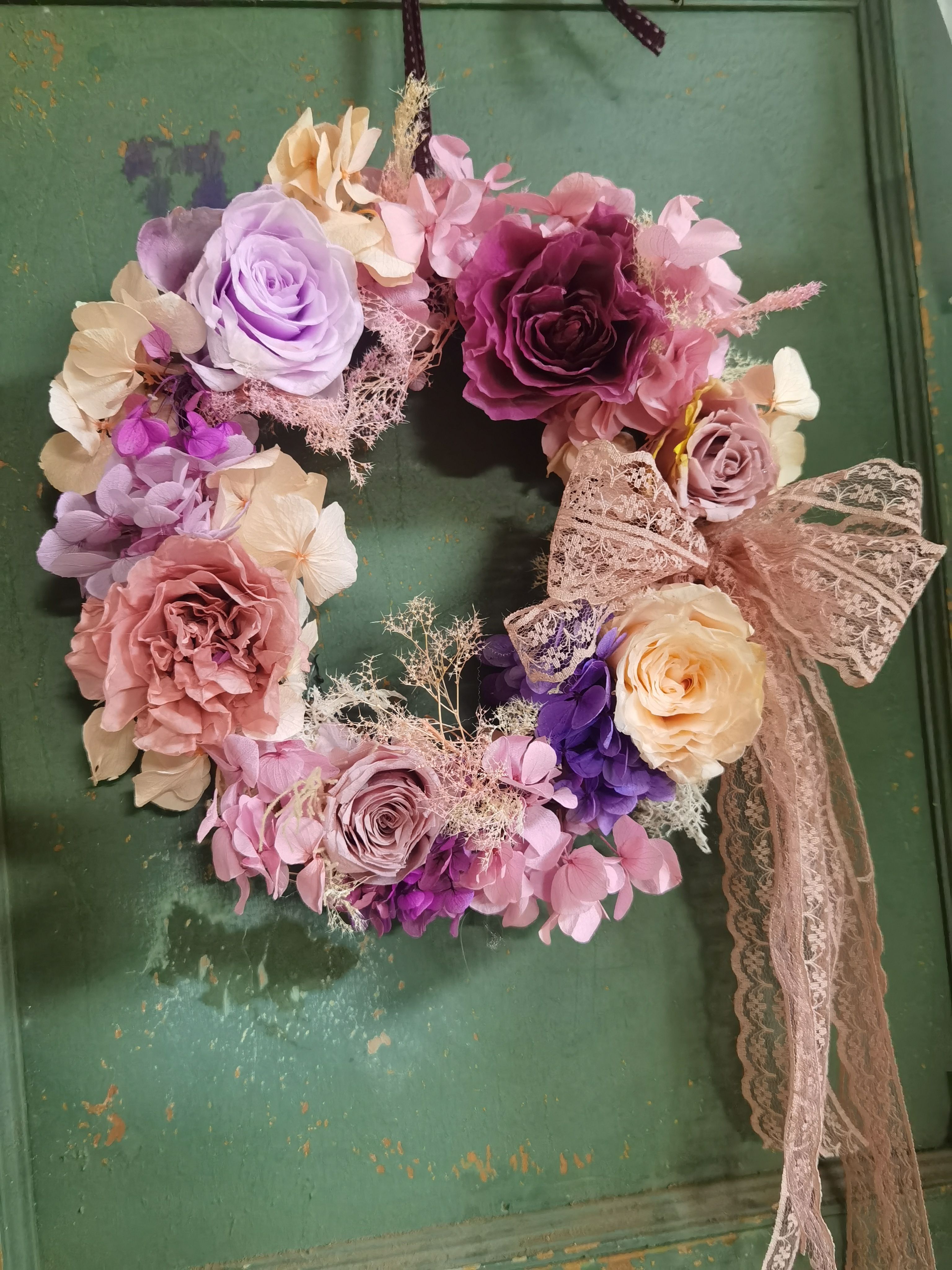 莫奈花园缤纷复古玫瑰绣球永生花花环门板装饰花壁饰拍摄墙饰背景