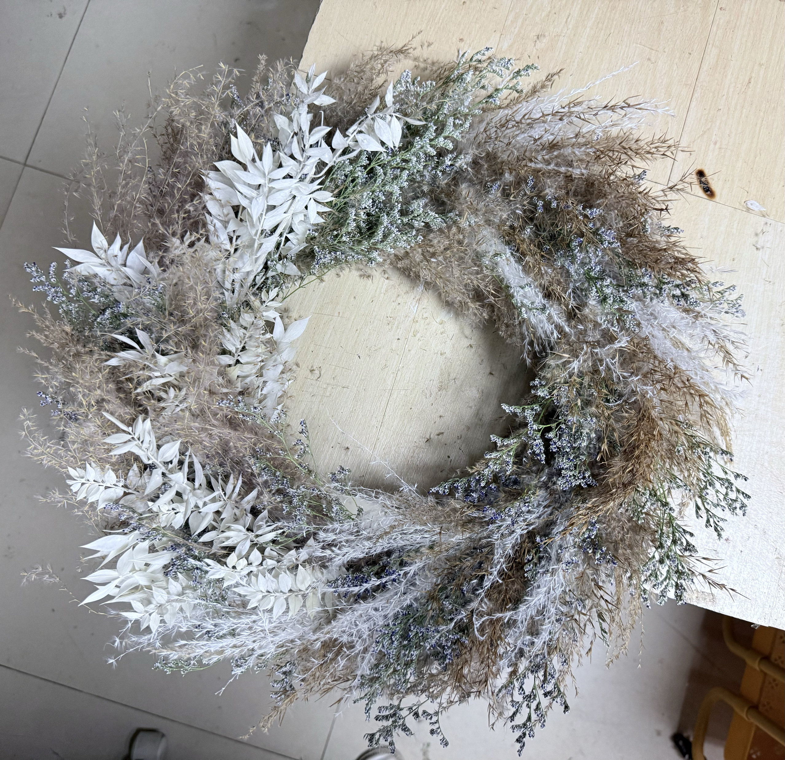 侘寂风素的芦苇富贵叶花环壁饰墙面装饰花干花真花民宿特色壁挂花