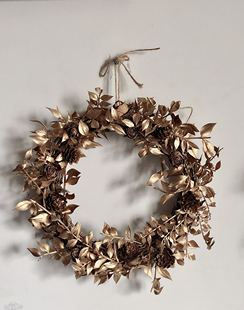 饰品壁饰 饰花环装 轻奢风格 干花真花玫瑰松果富贵叶金色花环圣诞装